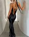 Solid Color Strapless Backless Evening Dress with Swing Neck