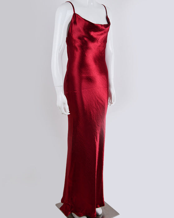 Solid Color Strapless Backless Evening Dress with Swing Neck