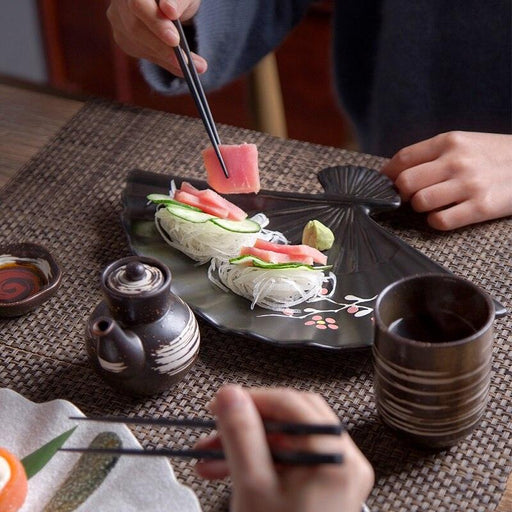 Elegant Japanese Fan Shaped Ceramic Plate - Artistic Tableware for Gourmet Dining