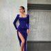 Elegant Square Neck High Waist Split Mini Gown Dress for Women