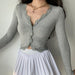 Luxe Grey Lace Patch V-Neck Knit Crop Top - Chic Women's Essential