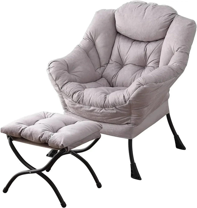 Cozy Grey Lounge Chair Set with Ottoman and Storage Pocket for Ultimate Relaxation