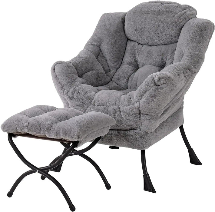 Cozy Grey Lounge Chair Set with Ottoman and Storage Pocket for Ultimate Relaxation