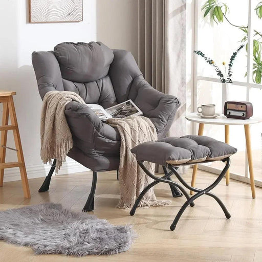 Cozy Grey Lounge Chair Set with Ottoman and Storage Pocket for Ultimate Relaxation