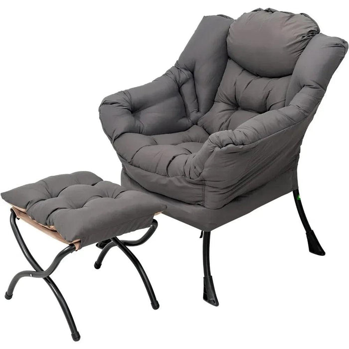 Cozy Grey Lounge Chair Set with Ottoman and Storage Pocket for Ultimate Relaxation