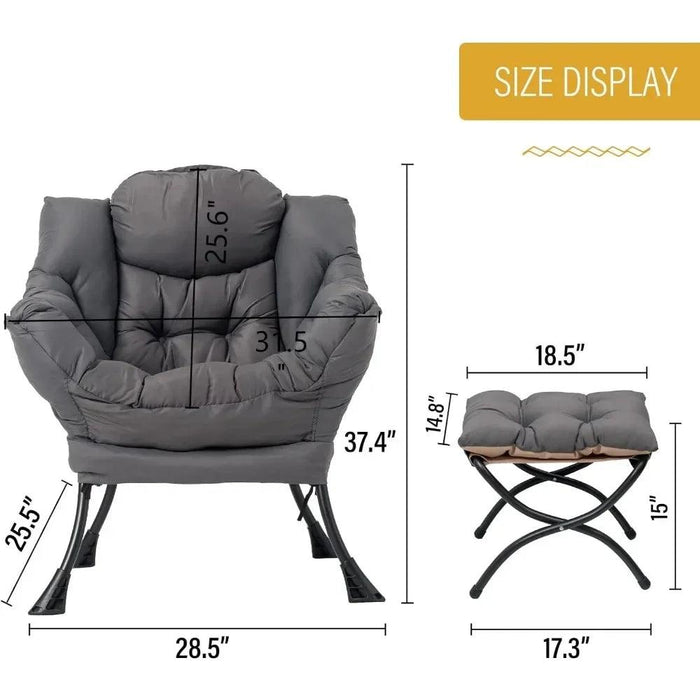 Cozy Grey Lounge Chair Set with Ottoman and Storage Pocket for Ultimate Relaxation