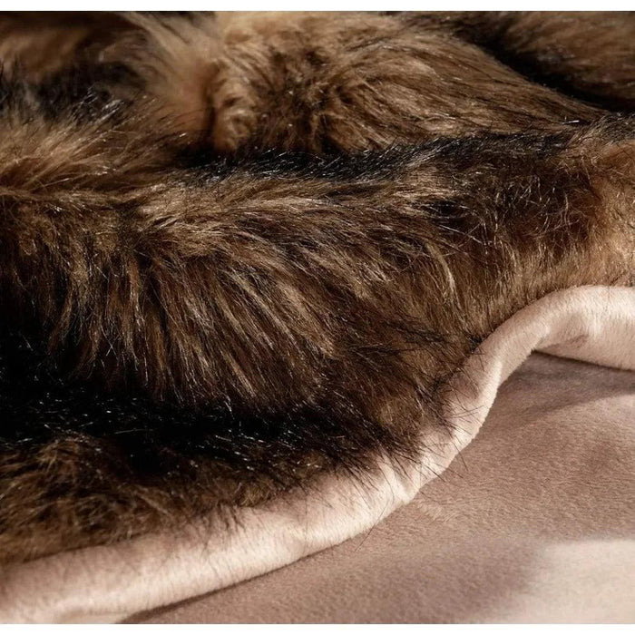 Luxurious Large Brown and Black Tipped Faux Fur Throw Scarf - Cozy Elegance in 104"x90" Size