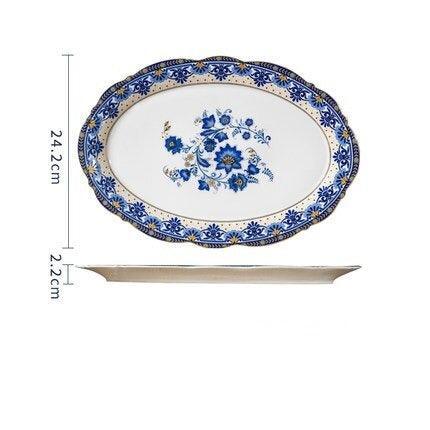 Elegant Blue and White Italian Floral Bone China Dining Set