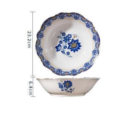 Elegant Blue and White Italian Floral Bone China Dining Set