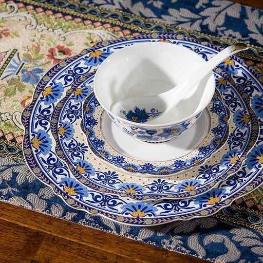 Elegant Blue and White Italian Floral Bone China Dining Set