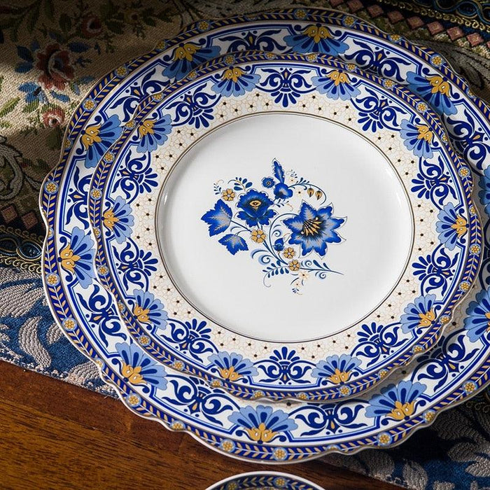 Elegant Blue and White Italian Floral Bone China Dining Set