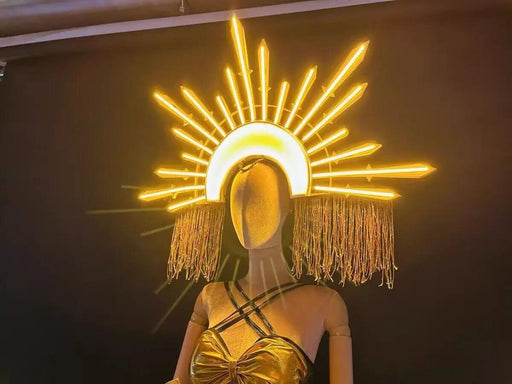 Luminous LED Performance Costume Set with Dazzling Headpiece for Female Artists