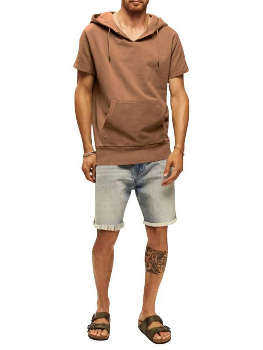 Men's Fashionable Lightweight Short Sleeve Hooded Sweatshirt for Spring and Summer