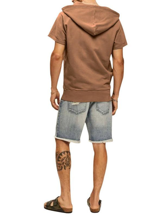 Men's Fashionable Lightweight Short Sleeve Hooded Sweatshirt for Spring and Summer