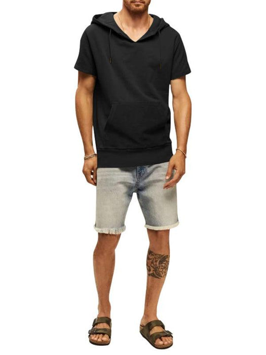 Men's Fashionable Lightweight Short Sleeve Hooded Sweatshirt for Spring and Summer