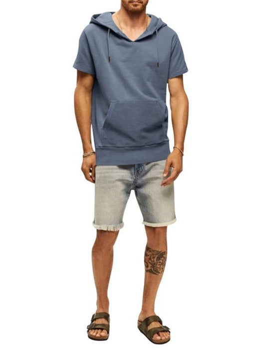 Men's Fashionable Lightweight Short Sleeve Hooded Sweatshirt for Spring and Summer