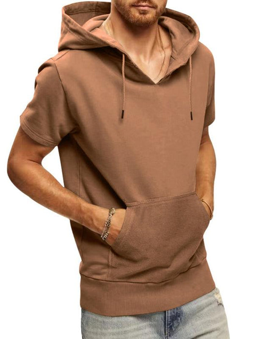 Men's Fashionable Lightweight Short Sleeve Hooded Sweatshirt for Spring and Summer