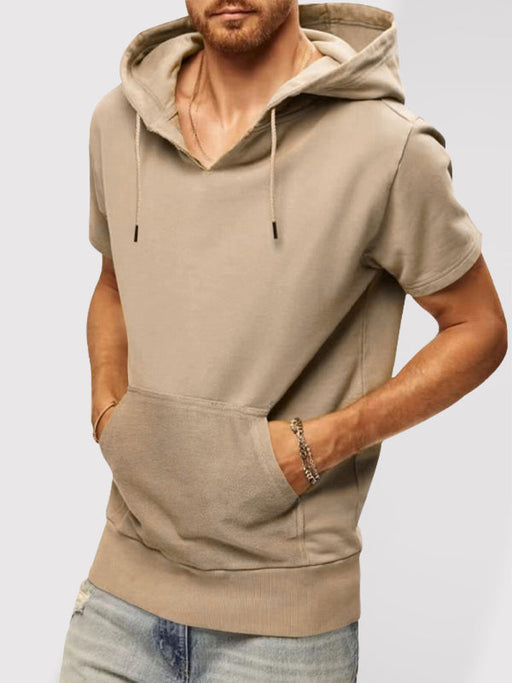 Men's Casual Solid Color Hooded Short Sleeve Sweatshirt for Stylish Spring-Summer Wear