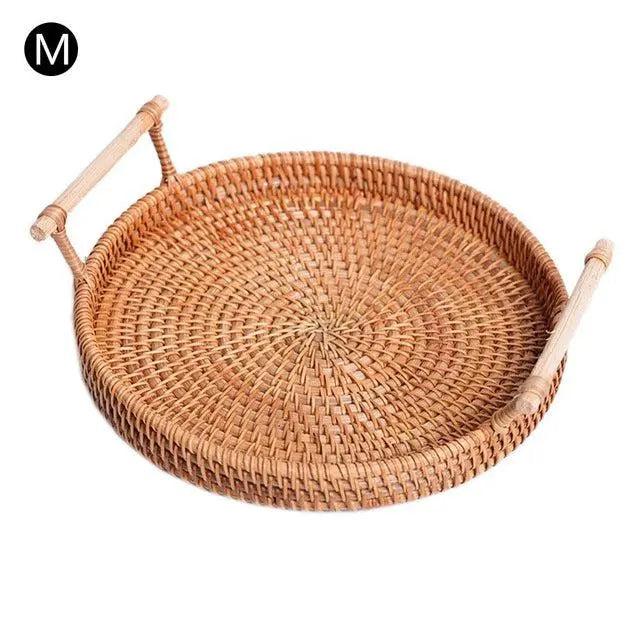 Rattan Serving Tray with Wooden Handles-Luxury Eco-Friendly Home Decor