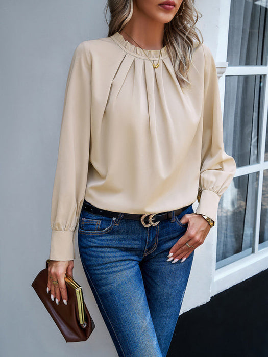Elegant Lace-Adorned Long-Sleeve Blouse - Women's Fashionable Top