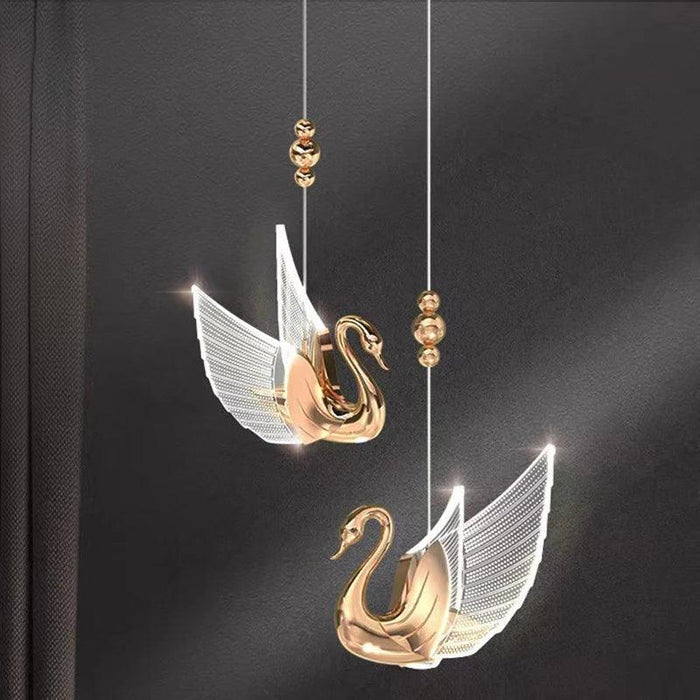 Nordic Luxury Swan Chandelier with Customizable LED Colors and Elegant Acrylic Wings