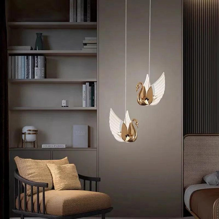 Nordic Luxury Swan Chandelier with Customizable LED Colors and Elegant Acrylic Wings