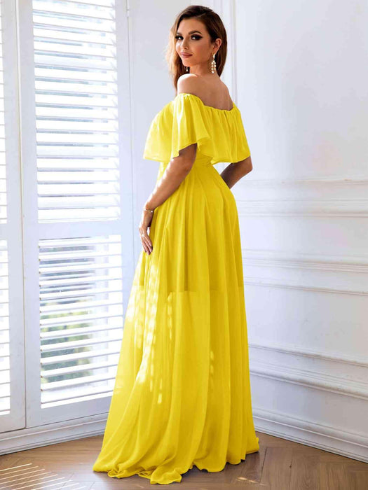 Off-Shoulder Maxi Dress with Layered Split Detail