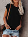 Stylish Off-Shoulder Pocket Tee: Trendy Solid Color Round Neck Shirt