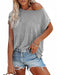 Stylish Off-Shoulder Pocket Tee: Trendy Solid Color Round Neck Shirt