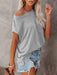 Stylish Off-Shoulder Pocket Tee: Trendy Solid Color Round Neck Shirt