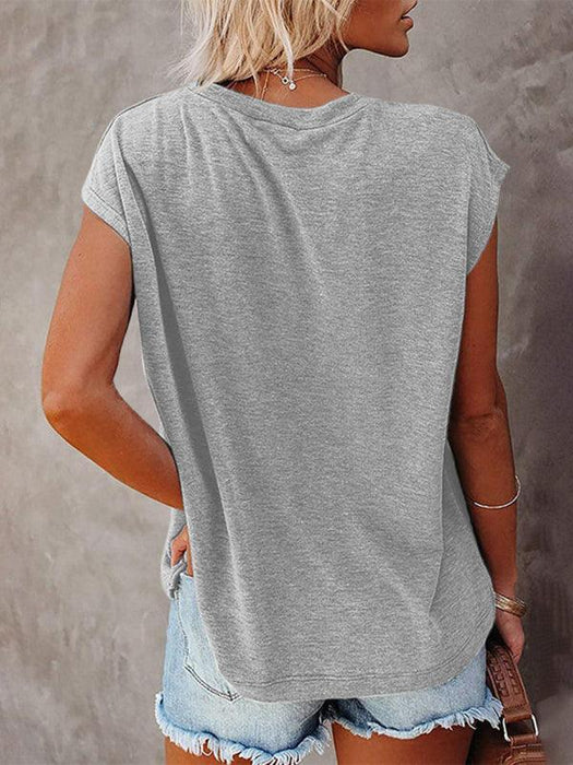 Stylish Off-Shoulder Pocket Tee: Trendy Solid Color Round Neck Shirt