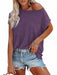 Stylish Off-Shoulder Pocket Tee: Trendy Solid Color Round Neck Shirt