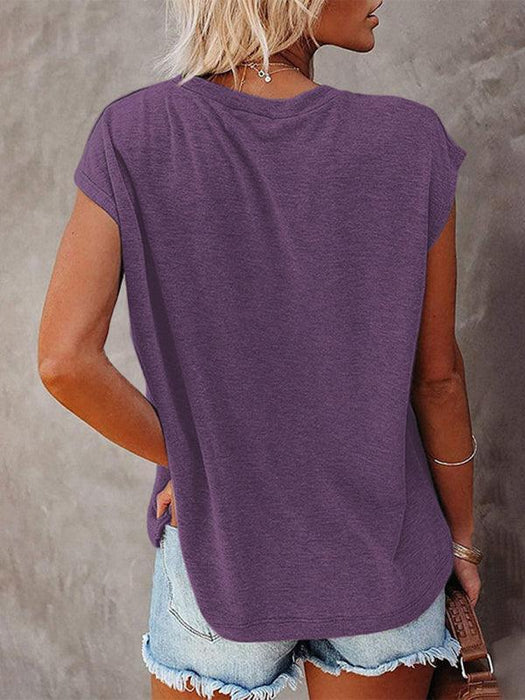 Stylish Off-Shoulder Pocket Tee: Trendy Solid Color Round Neck Shirt