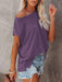 Stylish Off-Shoulder Pocket Tee: Trendy Solid Color Round Neck Shirt