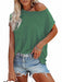 Stylish Off-Shoulder Pocket Tee: Trendy Solid Color Round Neck Shirt