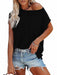 Stylish Off-Shoulder Pocket Tee: Trendy Solid Color Round Neck Shirt