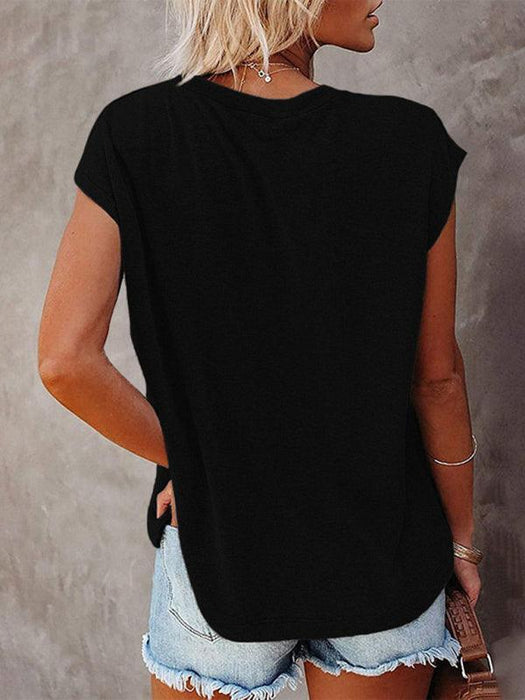 Stylish Off-Shoulder Pocket Tee: Trendy Solid Color Round Neck Shirt