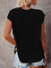 Stylish Off-Shoulder Pocket Tee: Trendy Solid Color Round Neck Shirt