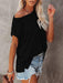 Stylish Off-Shoulder Pocket Tee: Trendy Solid Color Round Neck Shirt