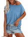 Stylish Off-Shoulder Pocket Tee: Trendy Solid Color Round Neck Shirt