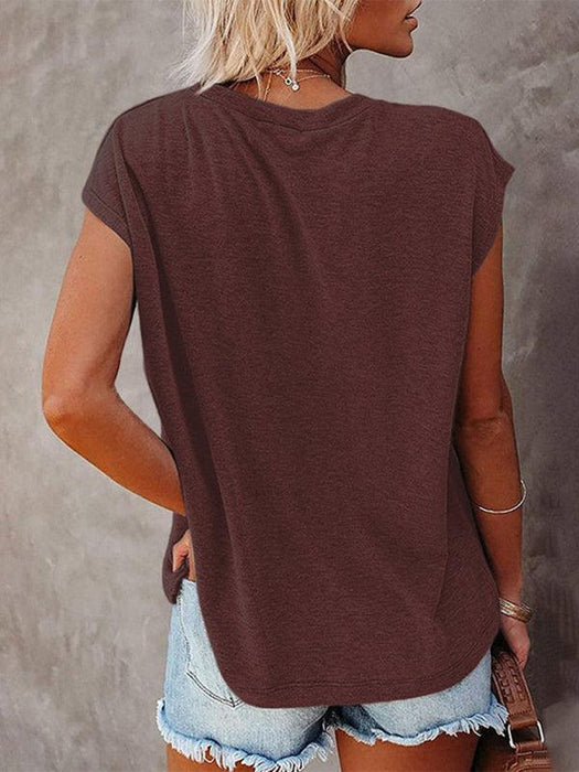 Stylish Off-Shoulder Pocket Tee: Trendy Solid Color Round Neck Shirt