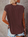 Stylish Off-Shoulder Pocket Tee: Trendy Solid Color Round Neck Shirt