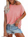 Stylish Off-Shoulder Pocket Tee: Trendy Solid Color Round Neck Shirt