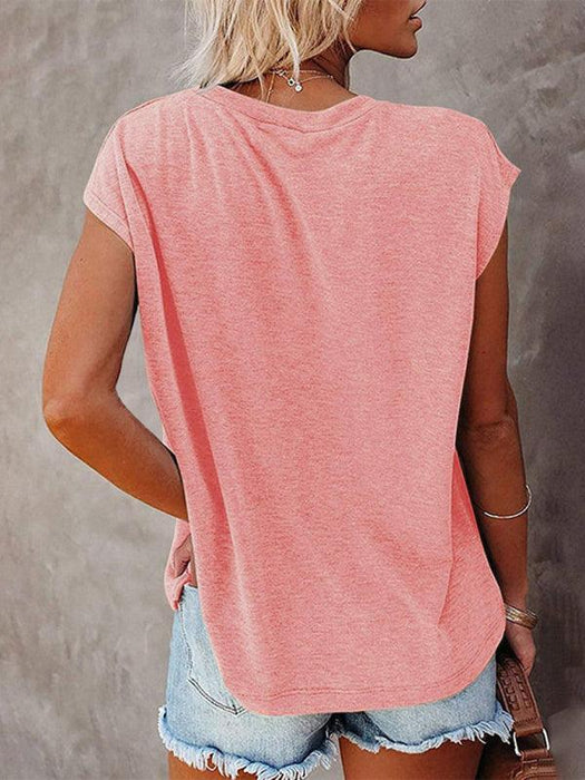 Stylish Off-Shoulder Pocket Tee: Trendy Solid Color Round Neck Shirt