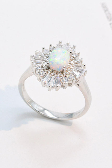 Lustrous Opal & Zircon Platinum Ring: A Statement of Contemporary Elegance