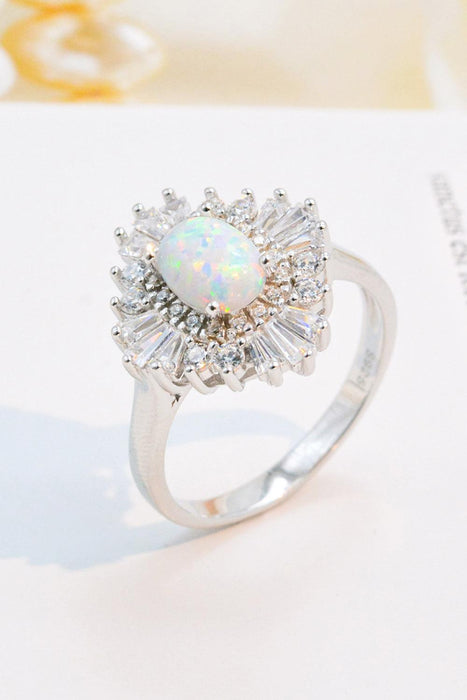 Lustrous Opal & Zircon Platinum Ring: A Statement of Contemporary Elegance