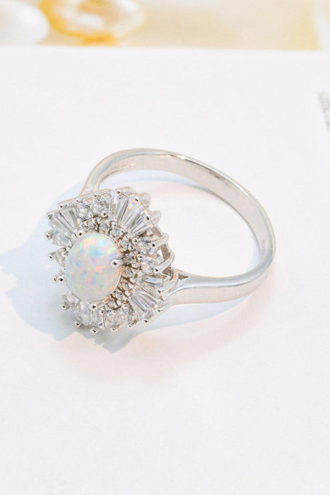 Lustrous Opal & Zircon Platinum Ring: A Statement of Contemporary Elegance