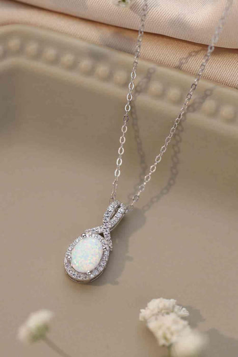 Opal Elegance: Australian Opal Pendant Necklace in Platinum-Plated Sterling Silver