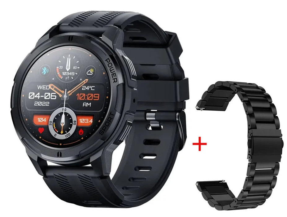 Rugged Men's Tactical Smartwatch - 1.43" AMOLED Display, Waterproof, Bluetooth Connectivity, 100+ Sports Modes, Long-lasting Battery