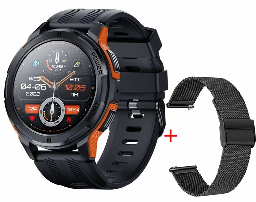 Rugged Men's Tactical Smartwatch - 1.43" AMOLED Display, Waterproof, Bluetooth Connectivity, 100+ Sports Modes, Long-lasting Battery